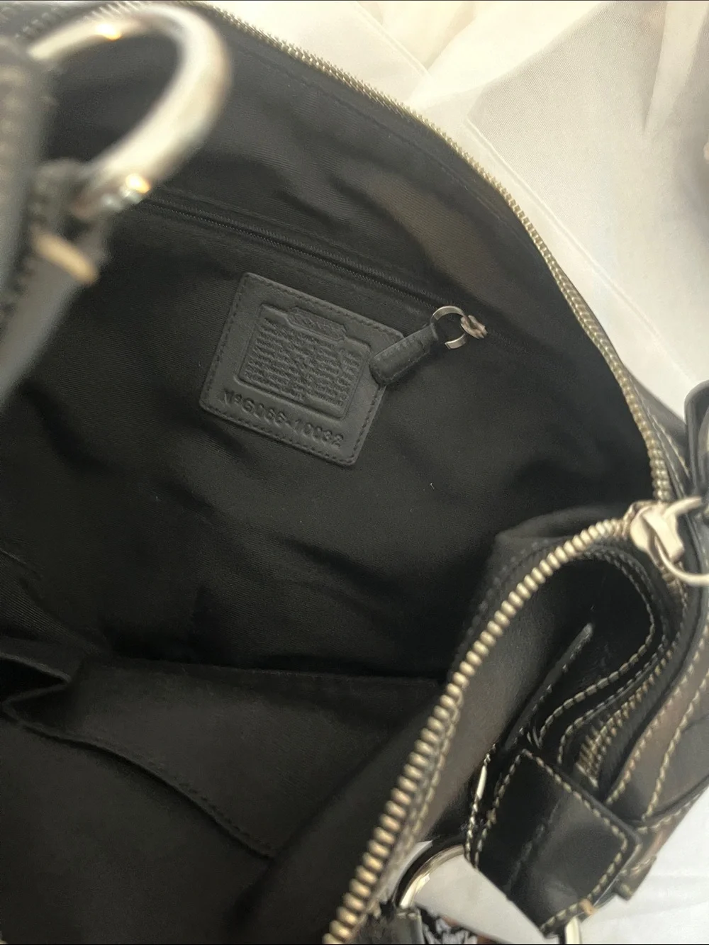 Coach Black Leather Hobo with White Contrast Stitching
